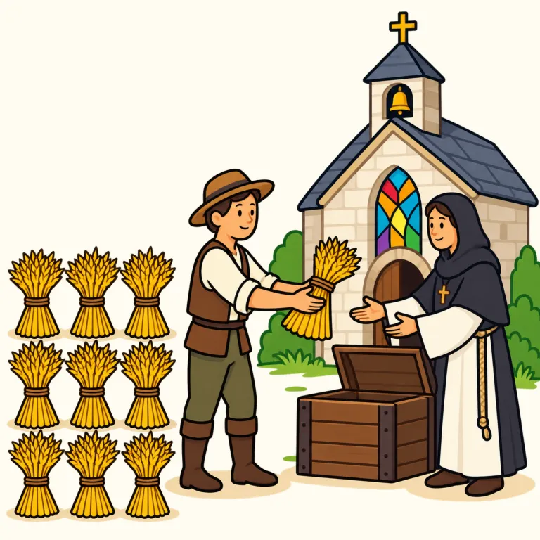 tithing（十分の一税・noun）の覚え方イラスト