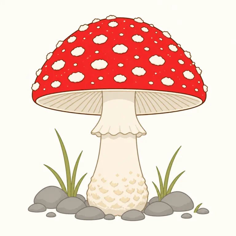 toadstool（毒キノコ・名詞）の覚え方イラスト — mushroom が中立的に「キノコ全般」を指すのに対し、toadstool は「見た目からして怪しく、食べないほうがよさそうなキノコ」とセットで覚えると定着しやすいです