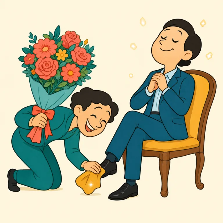 toady（おべっか使い・名詞）の覚え方イラスト — toady は「flatter（お世辞を言う）」「suck up to（ごまをする）」をする側の“人”だと結びつけると覚えやすいです