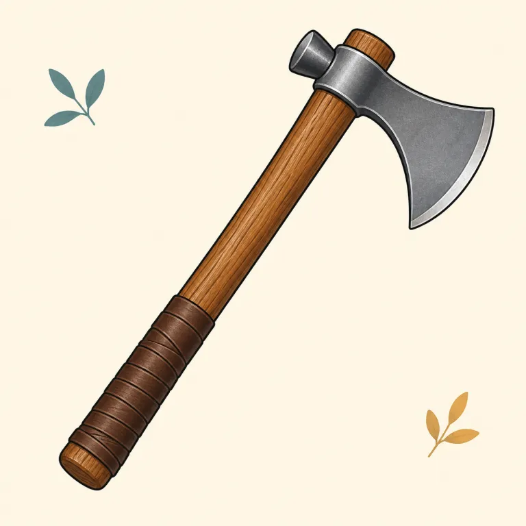 tomahawk（トマホーク・名詞）の覚え方イラスト — カタカナの「トマホーク」をそのまま英語に戻せる語だが、意味はただの axe ではなく、先住民の文脈で出やすい“戦闘用で、投げることもある小型の斧”まで一緒に覚えると定着しやすい