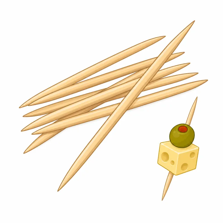 toothpick（つまようじ・名詞）の覚え方イラスト — tooth + pick で、そのまま「歯をつつく小さい道具」