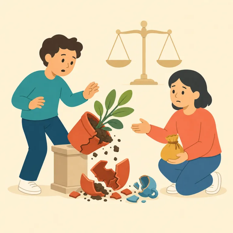 tort（不法行為・名詞）の覚え方イラスト — tort はラテン語の「ねじれた」を意味する語に由来し、法に反して関係をゆがめる行為から「不法行為」へつながる