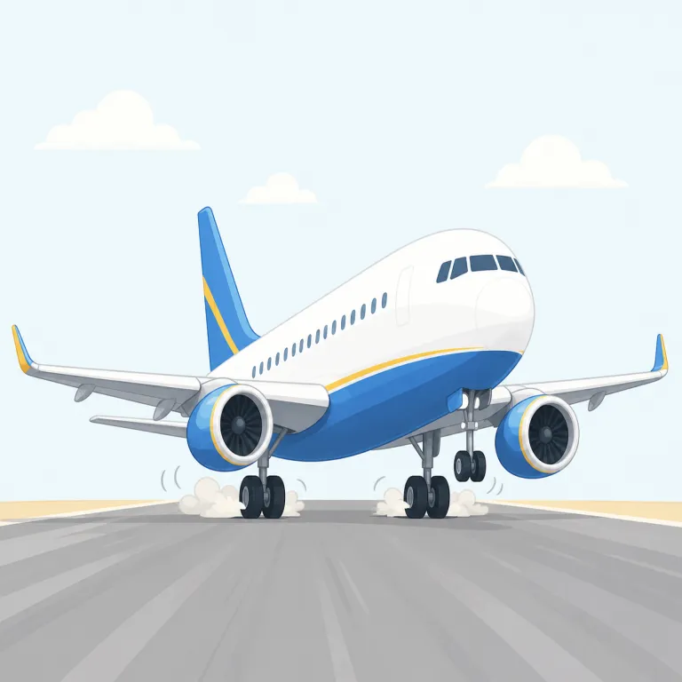 touch down（着陸する・句動詞）の覚え方イラスト — touch down は touch「触れる」+ down「下へ」で、「下に触れて着く」と覚えます