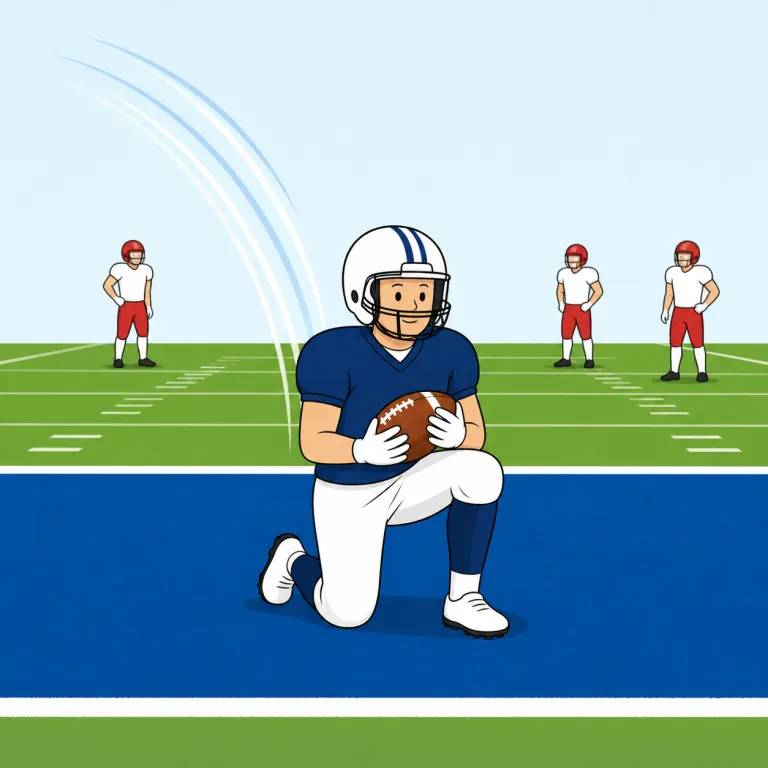 touchback（タッチバック（NFL）・名詞）の覚え方イラスト — touch は「触れる」だけでなく、スポーツではボールがある場所に達してプレーが区切られる感覚でも覚えるとよいです