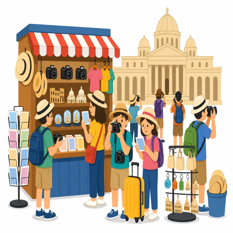 touristy（観光客向けの、観光地化された・形容詞）の覚え方イラスト — tour や tourist を知っていれば取りやすい語で、「touristっぽい場所・雰囲気」を形容詞化した形