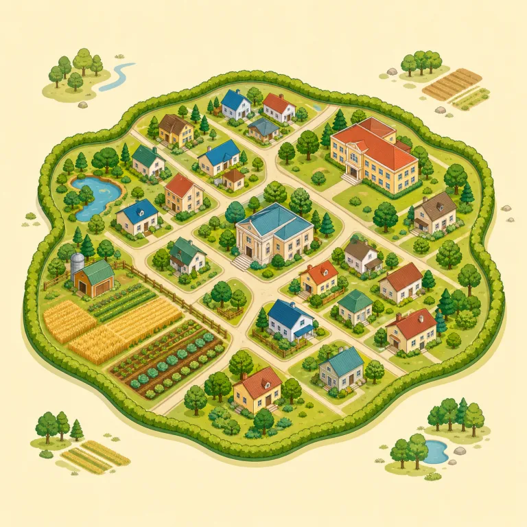 township（郡区・名詞）の覚え方イラスト — まず simple な town を核に置き、township は「町そのもの」ではなく「町を単位にした行政上のまとまり」と覚えると残りやすいです