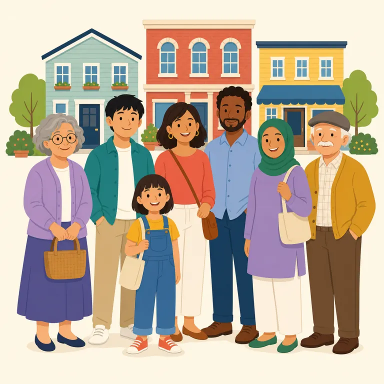 townspeople（町民・名詞）の覚え方イラスト — town + people で、その町の「人たち」と素直に分けるのが最短ルート