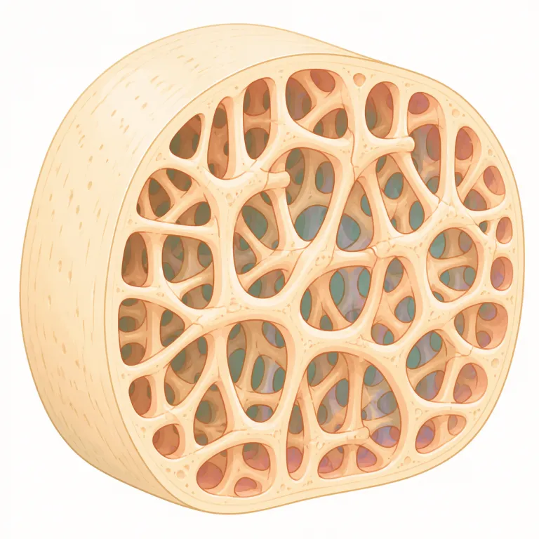 trabecular（小柱状の・形容詞）の覚え方イラスト — trabecula は「小さな梁・小柱」、trabecular はその「小柱に関する」形だとセットで覚えると残りやすいです