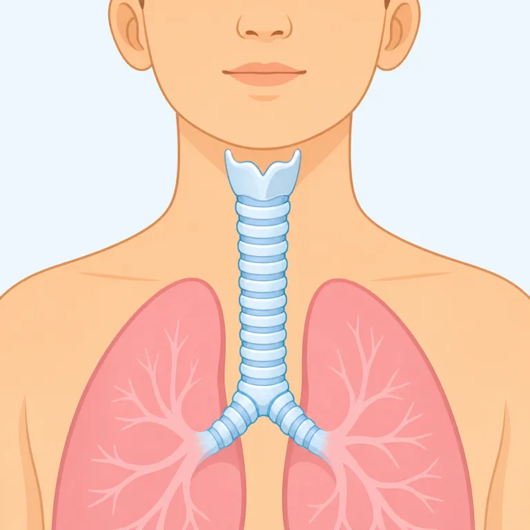 trachea（気管・名詞）の覚え方イラスト — trachea は単独で覚えるより、医療語の tracheal（気管の）や tracheotomy（気管切開）とまとめて trache- の語群で見ると定着しやすい語です