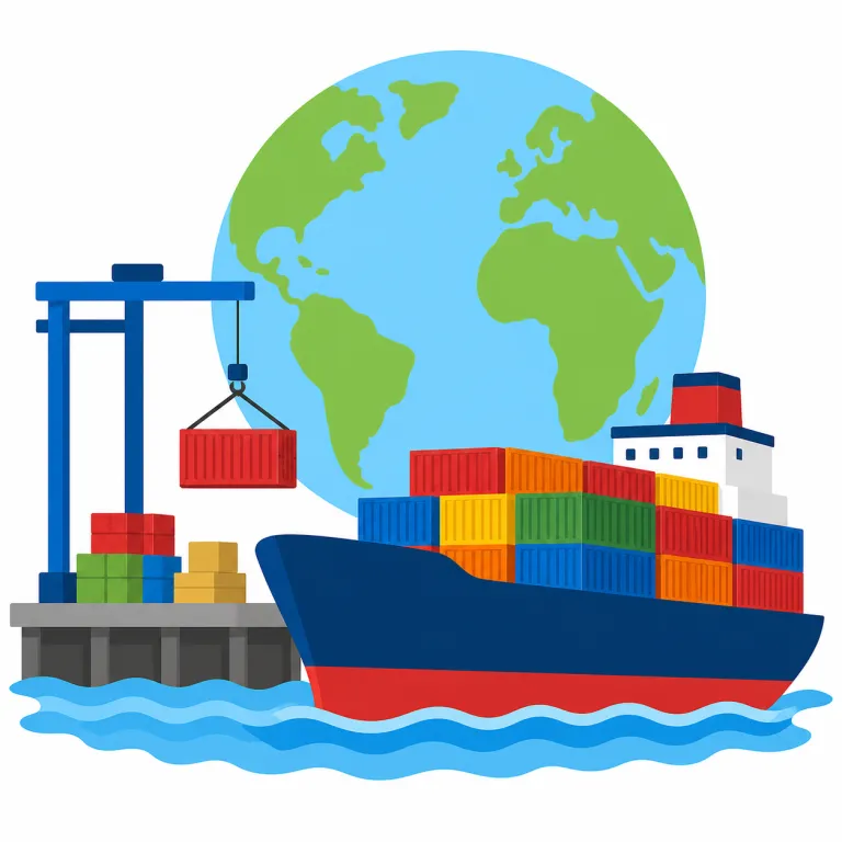 trade（貿易・名詞）の覚え方イラスト — この trade は、日常の「商売」という基本義ではなく、国境を越えて商品やサービスが売買される「貿易」の意味です