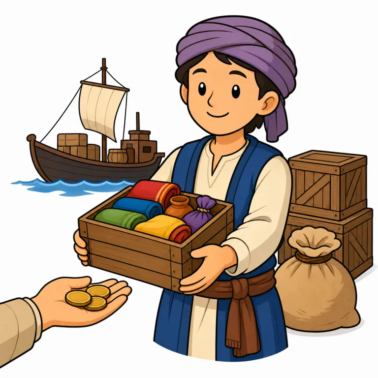 trader（商人、貿易商・noun）の覚え方イラスト