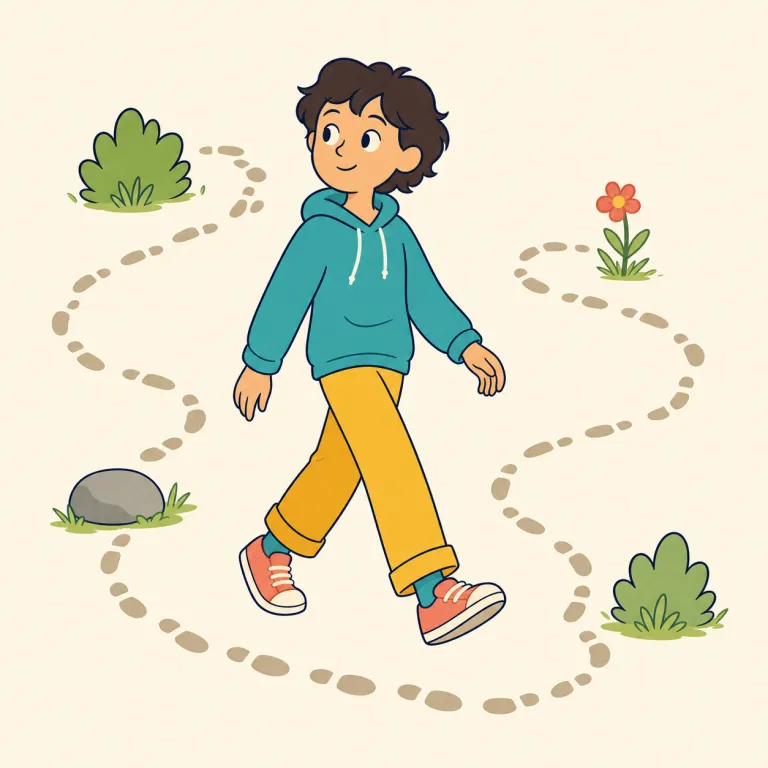 traipsing（あてもなく歩き回る、ぶらぶら歩く・動詞）の覚え方イラスト — まず -ing で「歩き回っている最中」の形だと押さえると覚えやすいです