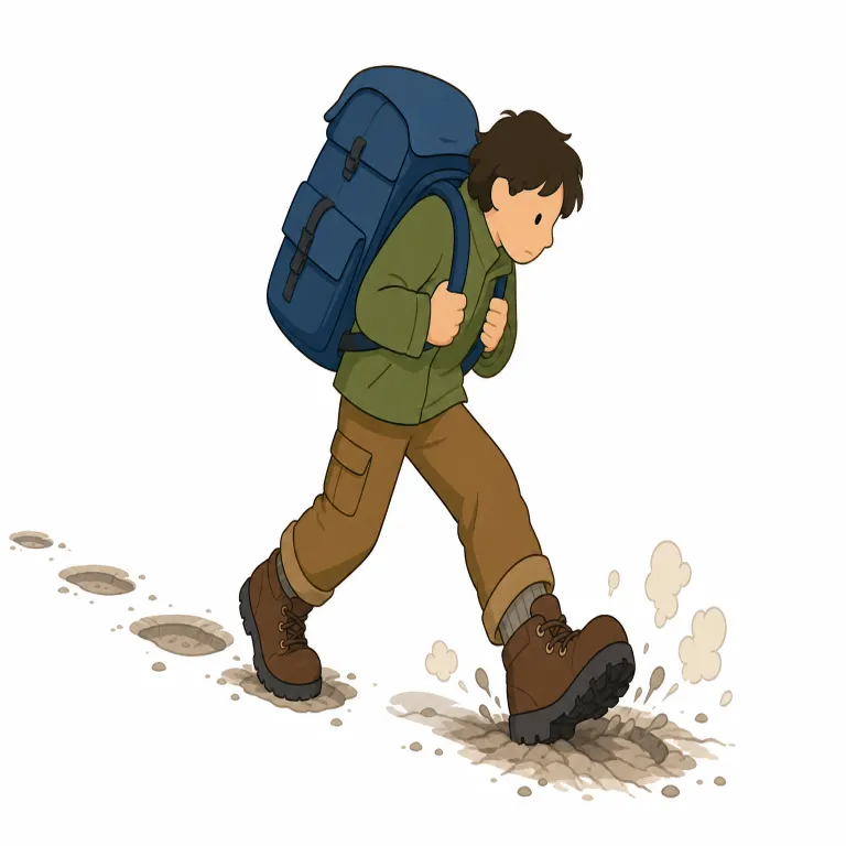 tramping（重い足取りで歩く・動詞）の覚え方イラスト — affection は affect「心に影響を与える」と同じ語根で、心が相手の方へ向く感じから覚えると自然です