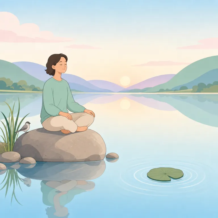 tranquillity（平穏・名詞）の覚え方イラスト — tranquillity は tranquil「穏やかな、落ち着いた」に -ity「状態・性質」を付けた名詞で、「穏やかである状態」と考えると覚えやすい語です