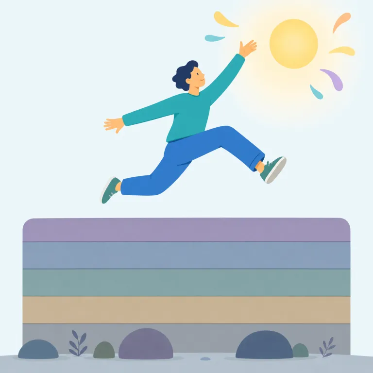 transcend（超越する・動詞）の覚え方イラスト — trans- は transfer, transport などで見える「向こうへ越える」感覚
