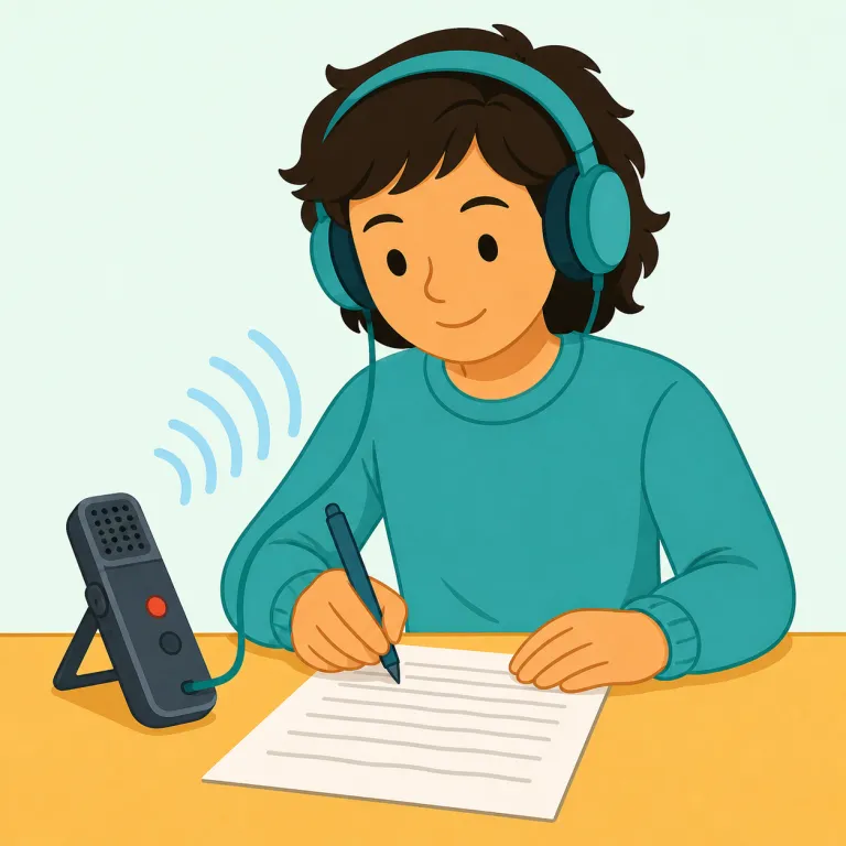 transcriber（転写者・名詞）の覚え方イラスト — まず transcribe を基準に覚えるとよいです