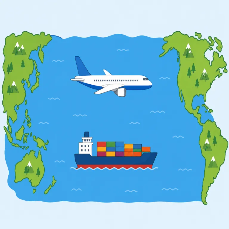 transpacific（太平洋横断の・形容詞）の覚え方イラスト — transpacific は trans-「越えて」と Pacific「太平洋」を組み合わせた語です