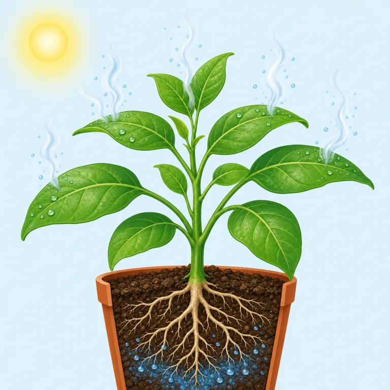transpiration（蒸散・名詞）の覚え方イラスト — trans- は「向こうへ／通して」、-spira- は inspire, respire, perspire に見える形なので、「中のものが外へ出入りする語群」とまとめて覚…