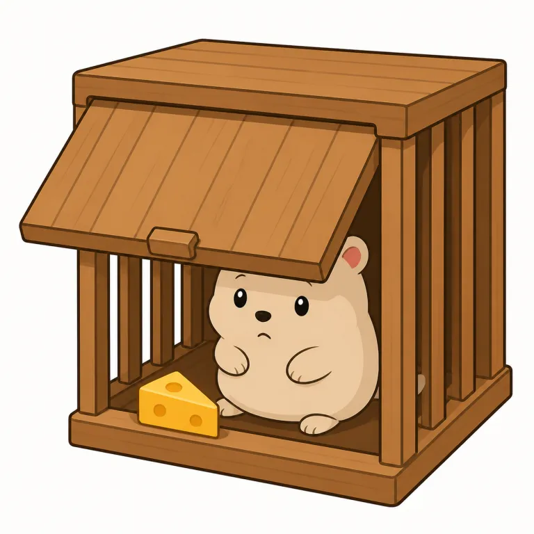 trap（わな・名詞）の覚え方イラスト — 名詞の trap は、見えにくい仕掛けに入った瞬間、自由を失うイメージで覚えると定着します