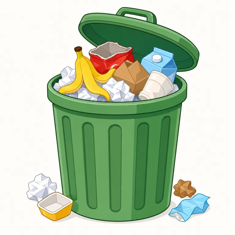 trash（ごみ・名詞）の覚え方イラスト — ここでは「残しておく価値がないものをまとめて扱う箱」という感覚で覚えます