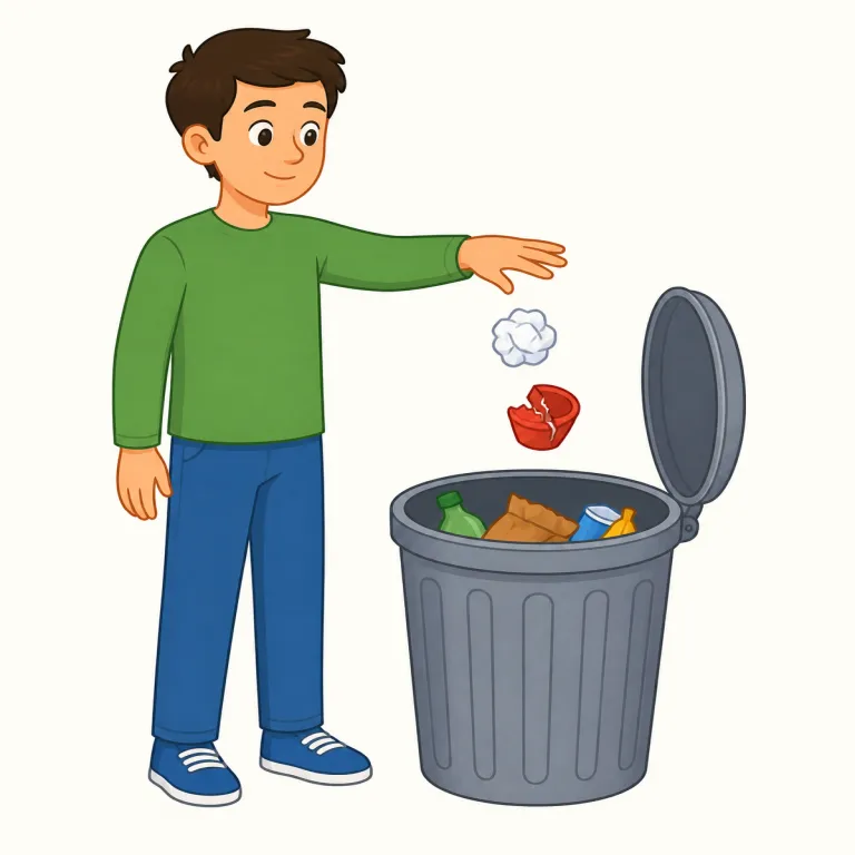 trash（捨てる・verb）の覚え方イラスト