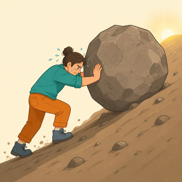travail（苦闘、苦しい労働、陣痛・名詞）の覚え方イラスト — `travail` は見た目が `travel` にかなり近いので、まずそこで引っかけて覚えると残ります