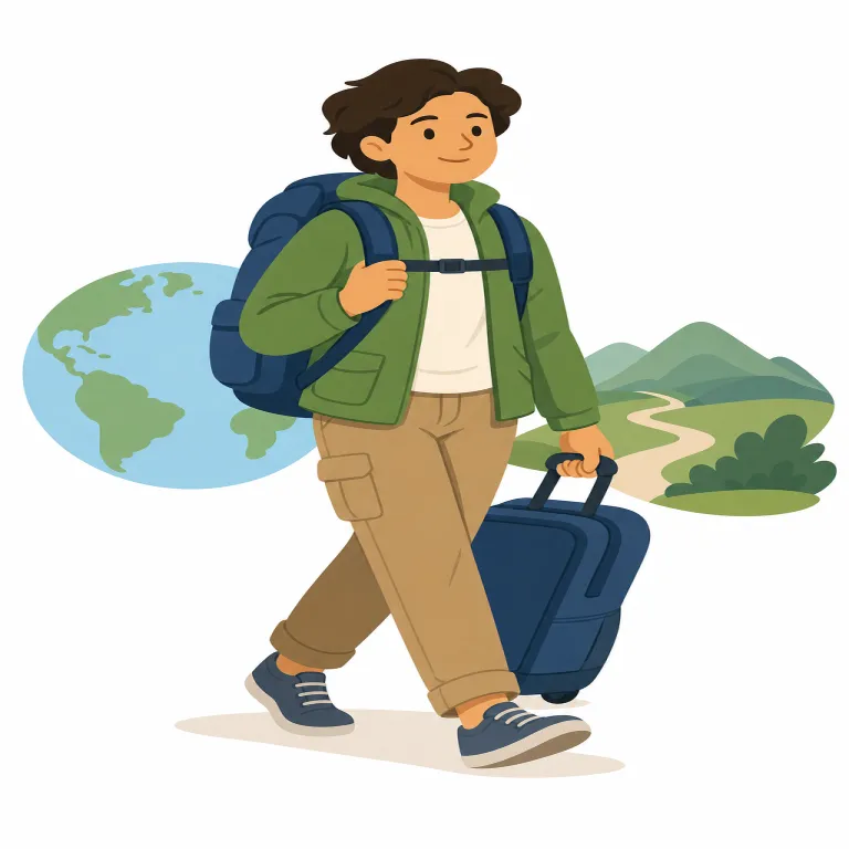 traveler（旅行者・名詞）の覚え方イラスト — travel に「〜する人」の -er が付いた、形のわかりやすい名詞です