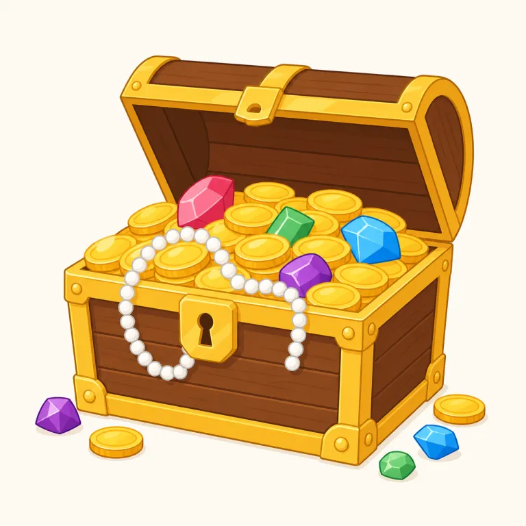 treasure（宝物、財宝・名詞）の覚え方イラスト — treasure chest「宝箱」を最初の手がかりにすると、この名詞の核がつかめます
