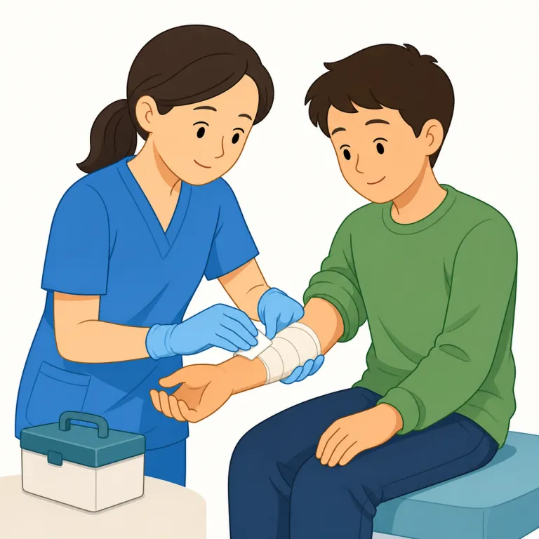 treat（扱う、治療する・動詞）の覚え方イラスト — 中心イメージは「対象に手をかけ、ある方法で向き合う」