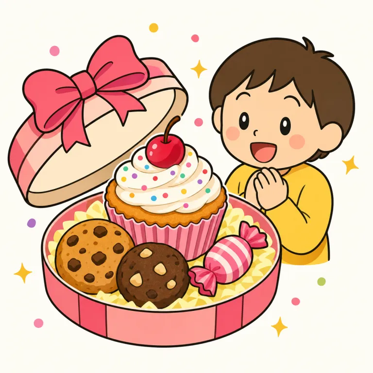 treat（お菓子，ごちそう，ご褒美・noun）の覚え方イラスト