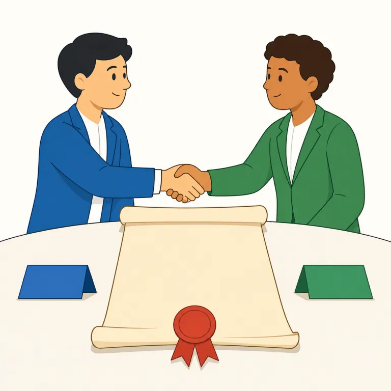 treaty（条約・名詞）の覚え方イラスト — このエントリでは treaty を「条約」として覚えます
