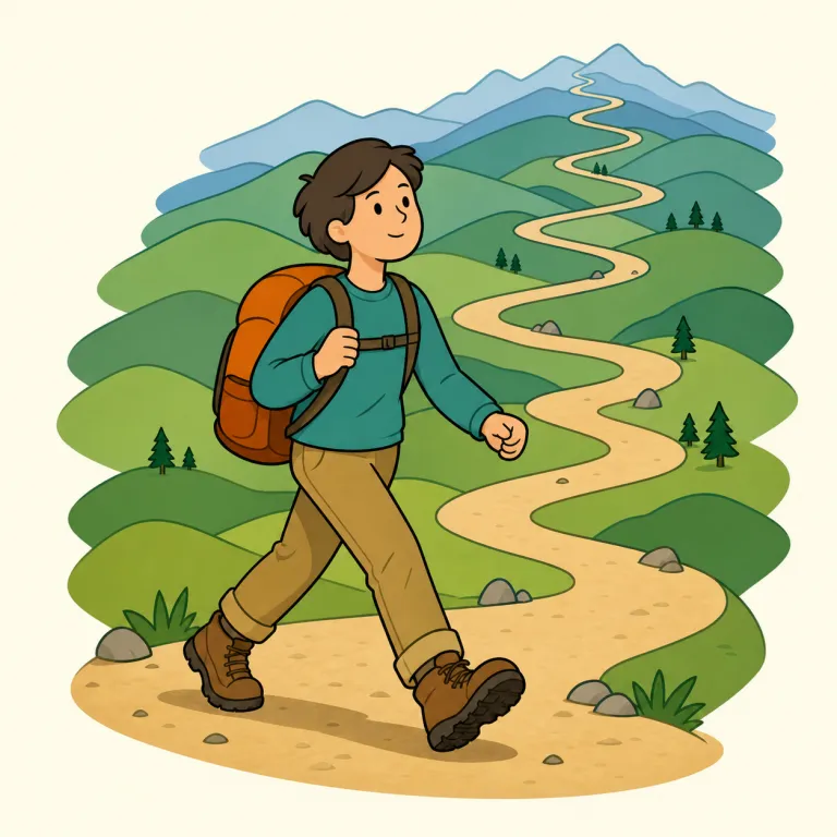 trek（長距離を歩く・verb）の覚え方イラスト