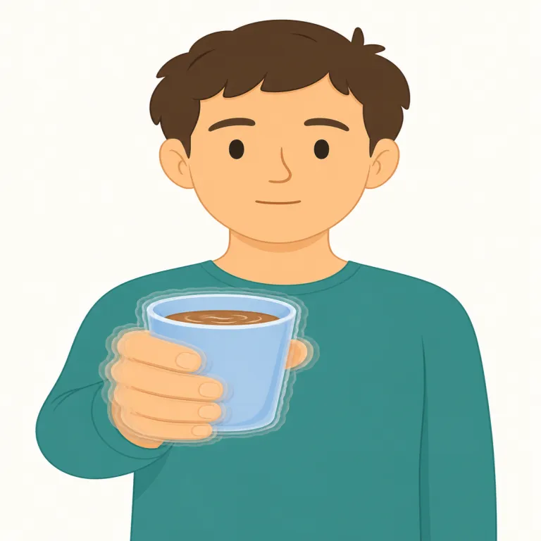 tremor（震え・名詞）の覚え方イラスト — この tremor は、地面の揺れとしての「地震」ではなく、身体や声などに出る細かな「震え」を表す意味です
