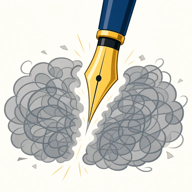 trenchant（鋭い・痛烈な・形容詞）の覚え方イラスト — sharp や incisive を知っているなら、その延長で「表面ではなく核心までスッと切り込む」語として覚えると定着しやすいです