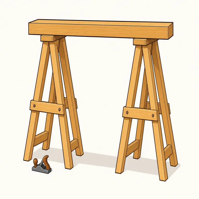 trestle（架台・名詞）の覚え方イラスト — まず `trestle table` と `trestle bridge` をセットで覚えると定着しやすい語です