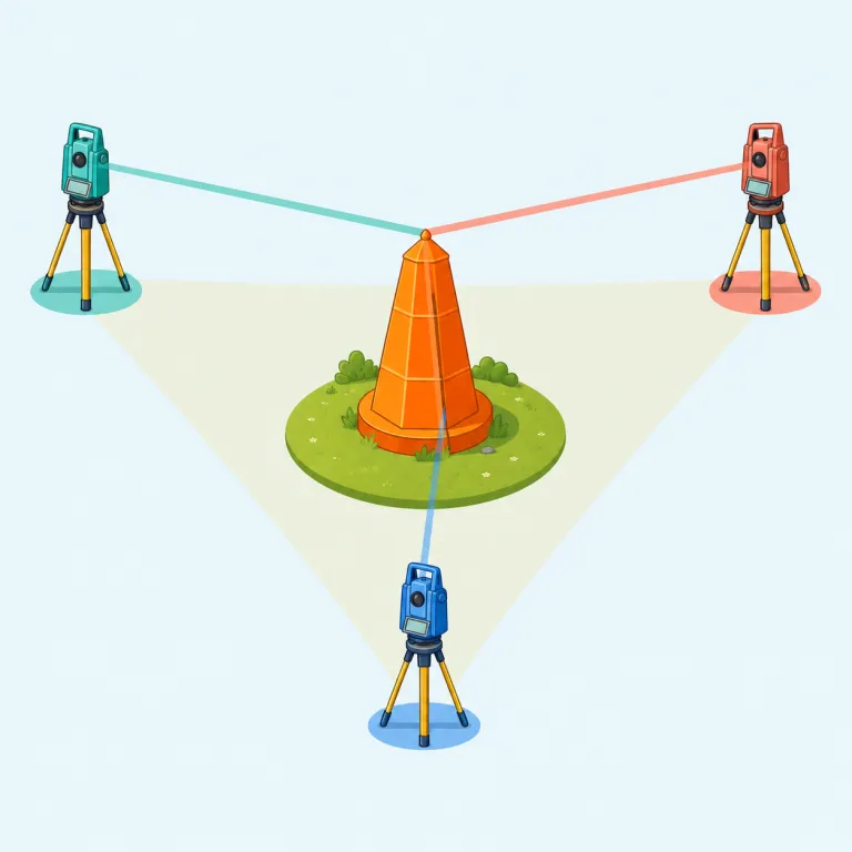 triangulate（三角測量する・動詞）の覚え方イラスト — triangle と結びつけば覚えやすい語です