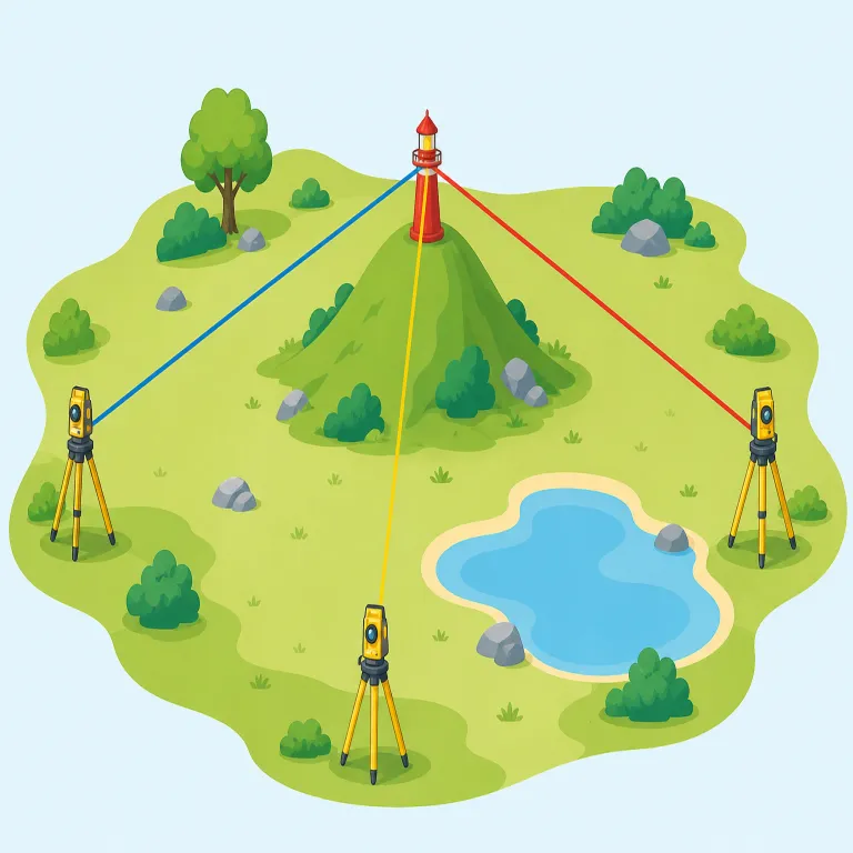 triangulation（三角測量・名詞）の覚え方イラスト — まず `triangle` を核に置くと覚えやすいです