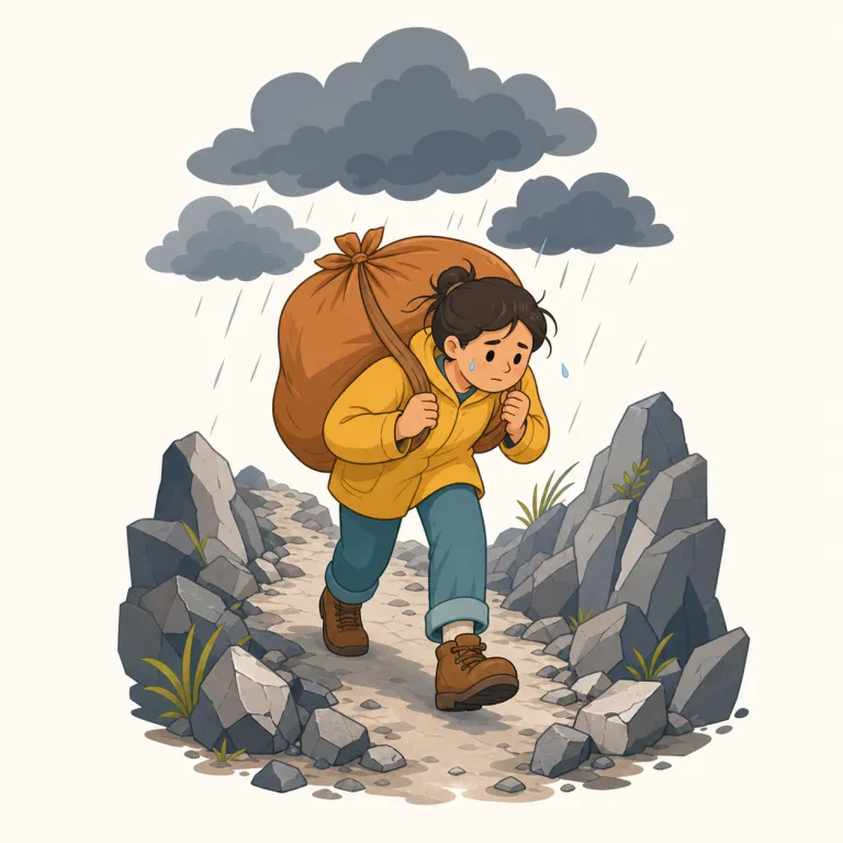 tribulation（試練・名詞）の覚え方イラスト — tribulation は trouble より重く、trial や ordeal に近い「人を試す深刻な経験」として覚えるとよい語です