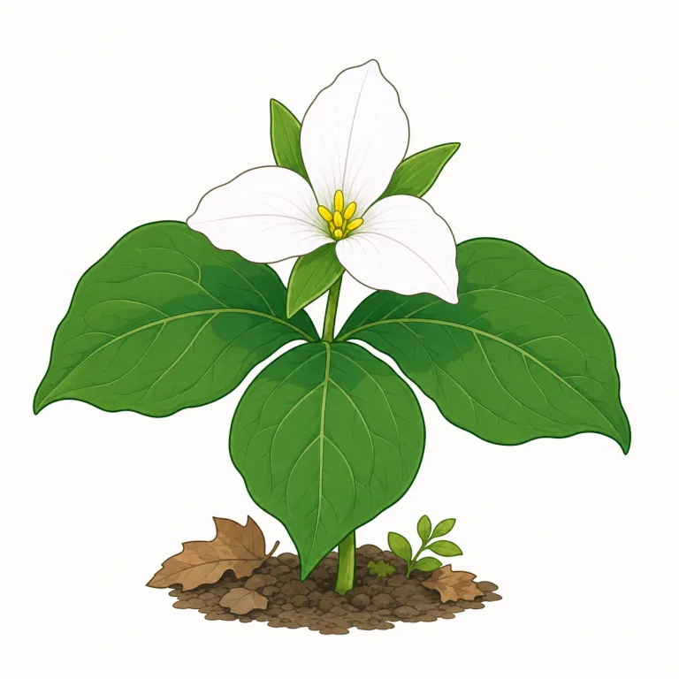 trillium（エンレイソウ（植物）・名詞）の覚え方イラスト — まず tri- を見たら three 系だと反応する