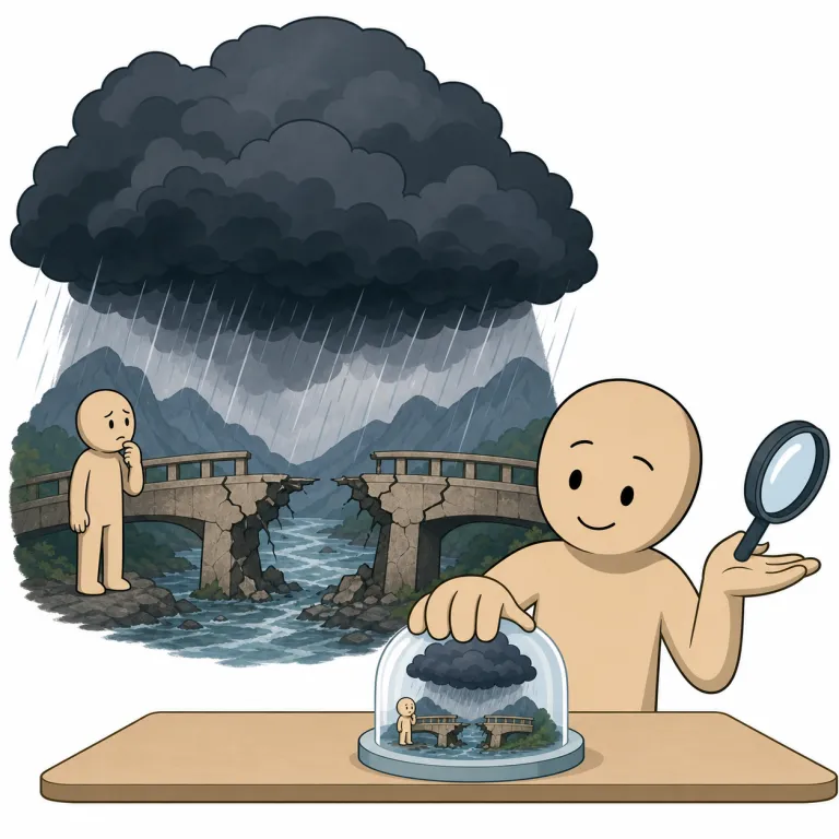 trivializing（矮小化する・動詞）の覚え方イラスト — trivializing は trivial「取るに足らない」に -ize「〜化する」が付いた形で、「重要なものを小さく見せる」と考えると覚えやすい語です
