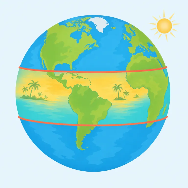 tropic（回帰線・名詞）の覚え方イラスト — tropical climate（熱帯の気候）の tropical から覚えると定着しやすいです
