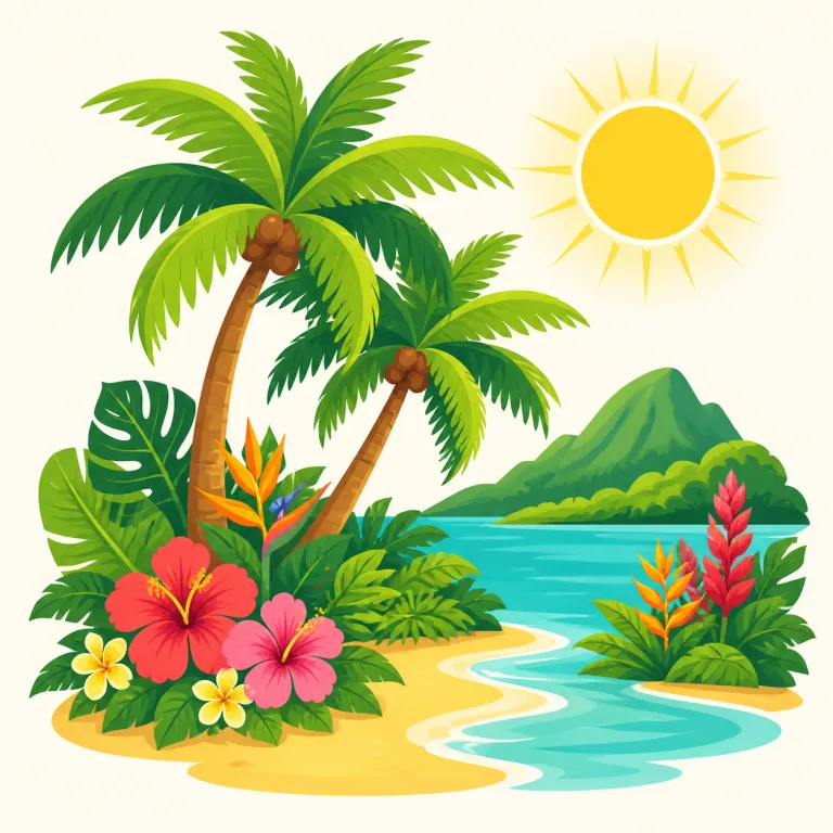 tropical（熱帯の、南国の・形容詞）の覚え方イラスト — tropics が「熱帯地方」なので、tropical はまず「熱帯に関する」と結びつけると覚えやすいです