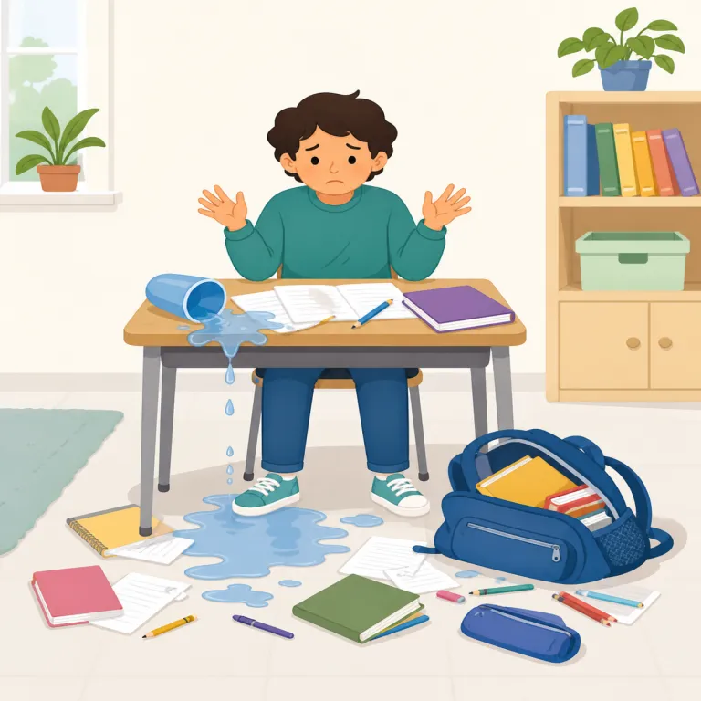 trouble（問題、困難・名詞）の覚え方イラスト — trouble は「平穏を乱す出来事が目の前にある」と考えると覚えやすいです