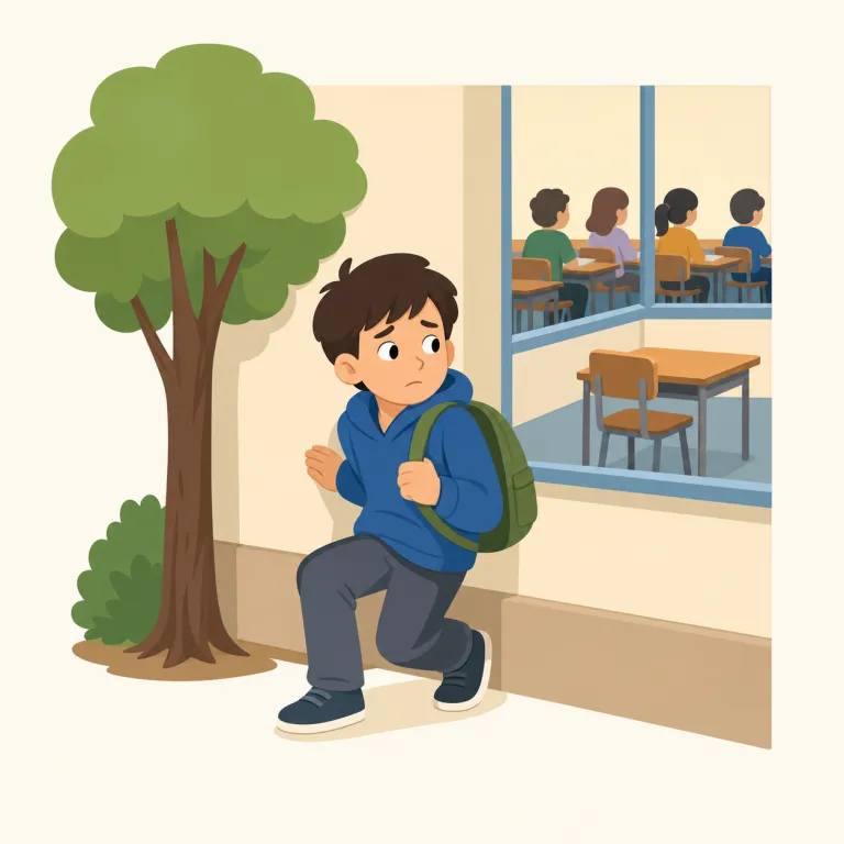 truant（無断欠席者・名詞）の覚え方イラスト — truant は本来「仕事や義務を避けてぶらつく人」を表し、特に学校を無断で休む生徒を指す名詞です