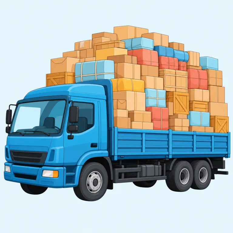 truckload（トラック1台分、大量の荷物・名詞）の覚え方イラスト — truck と load にそのまま分けて覚えると定着しやすい語です