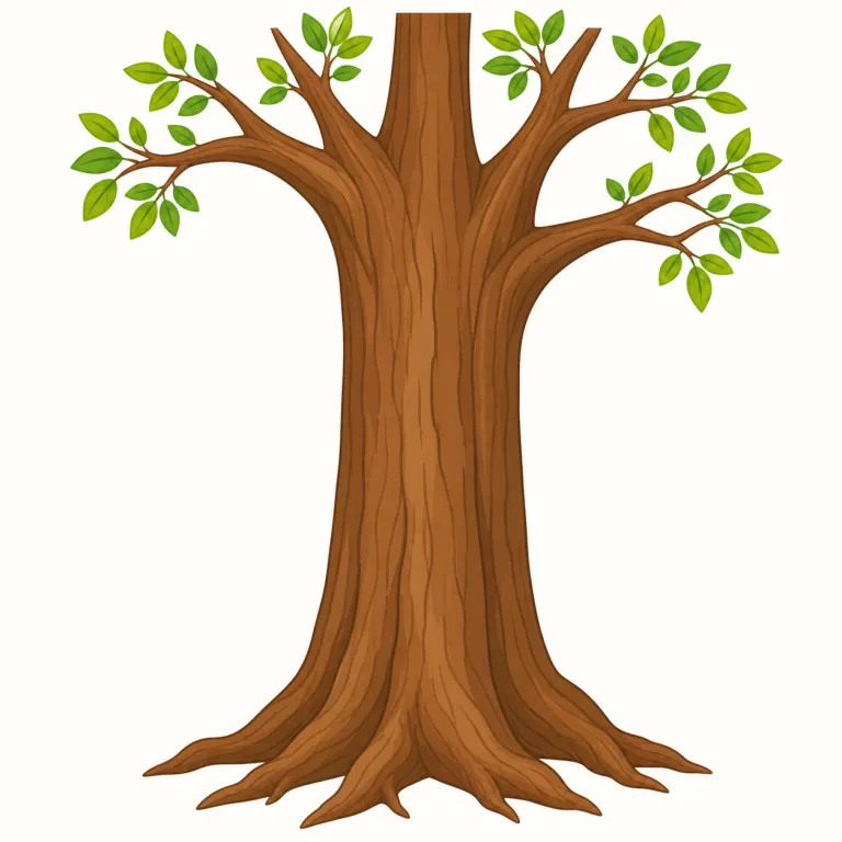 trunk（幹・名詞）の覚え方イラスト — trunk は木の根元から上へ伸び、枝を支える太い主軸を指します
