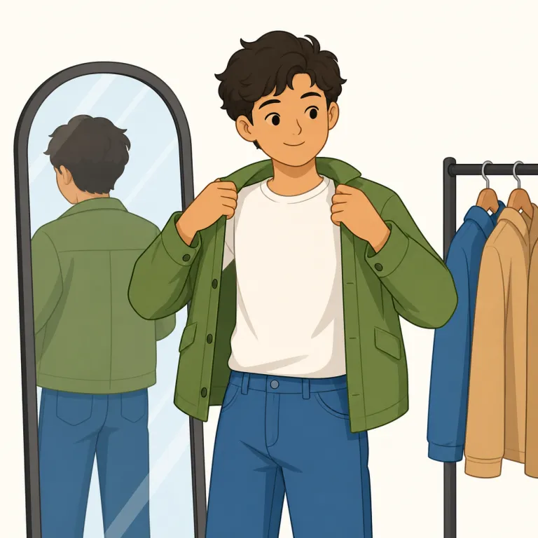 try on（試着する・句動詞）の覚え方イラスト — try はまず「試す」、on は「身につけた状態」を出す語だと押さえると、try on は「着て試す」と自然につながります