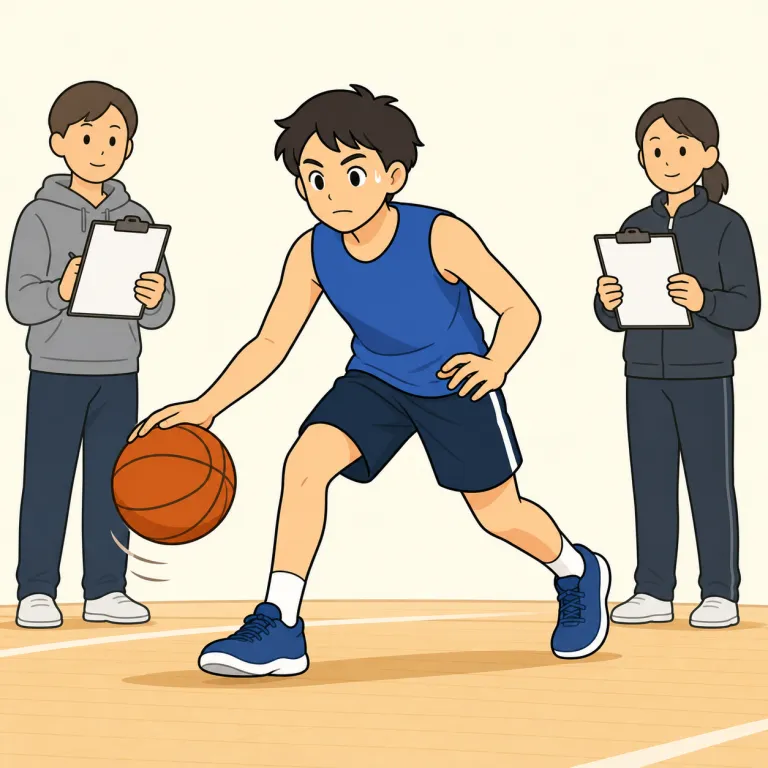 try out（トライアウトを受ける・phrasal_verb）の覚え方イラスト