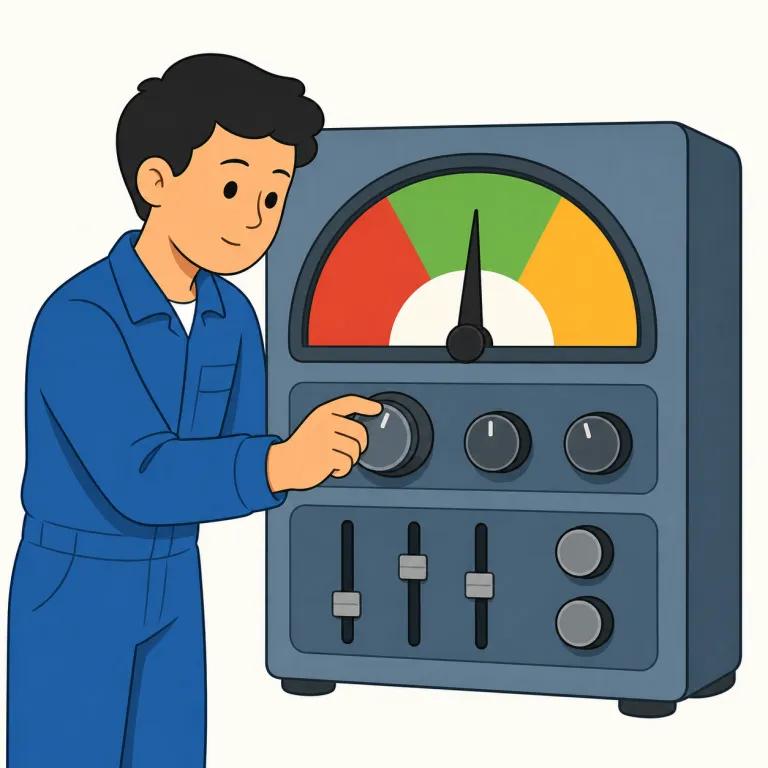 tune up（調整する・句動詞）の覚え方イラスト — この用法では、tune up は楽器を調律する基本義とは別に、車・機械・装置などの状態を細かく整えて性能をよくする意味です