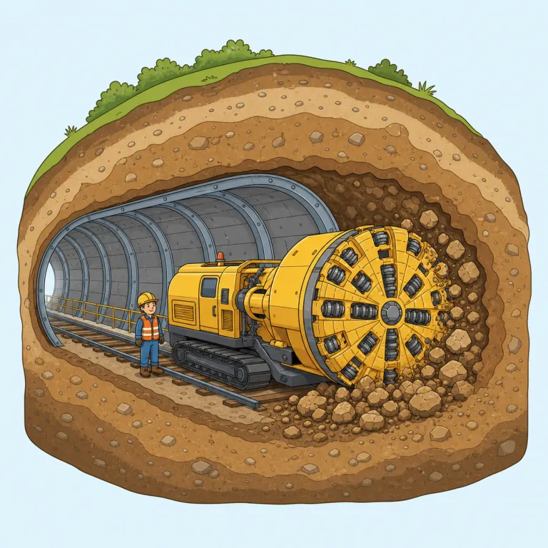 tunneling（トンネル掘削・名詞）の覚え方イラスト — tunnel は「トンネル」、-ing は「していること」と考えると覚えやすいです